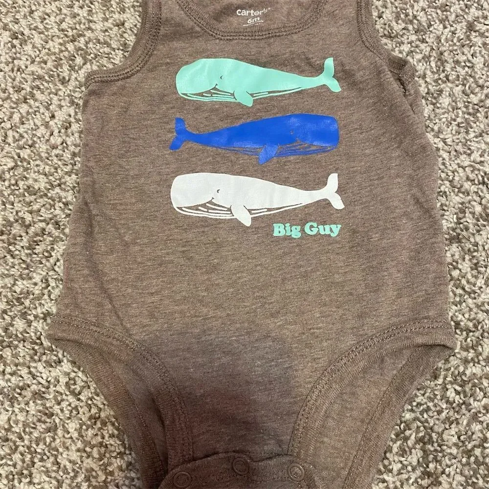 Carter's Baby Boys' 6M Sleeveless Bodysuit Whale "Big Guy" Theme - Picture 1 of 3